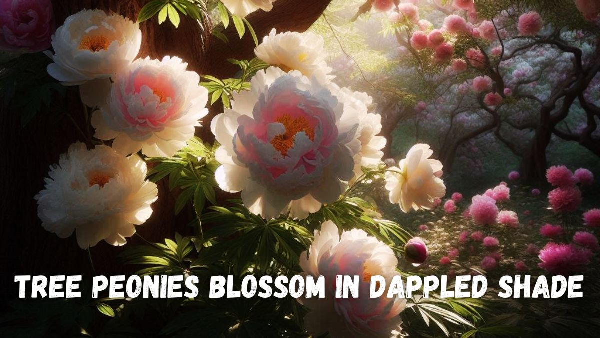 Tree Peonies Blossom in Dappled Shade